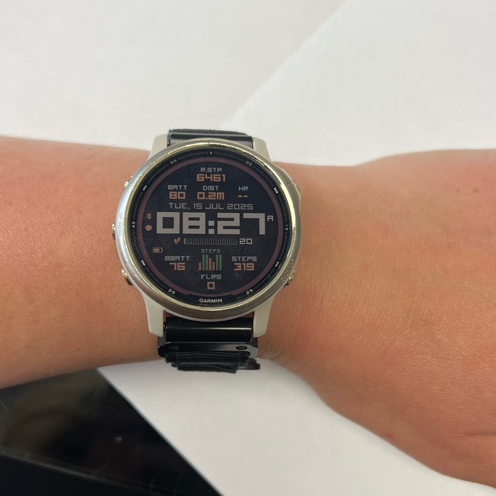 Garmin Smartwatch with Black Strap and Silver Bezel